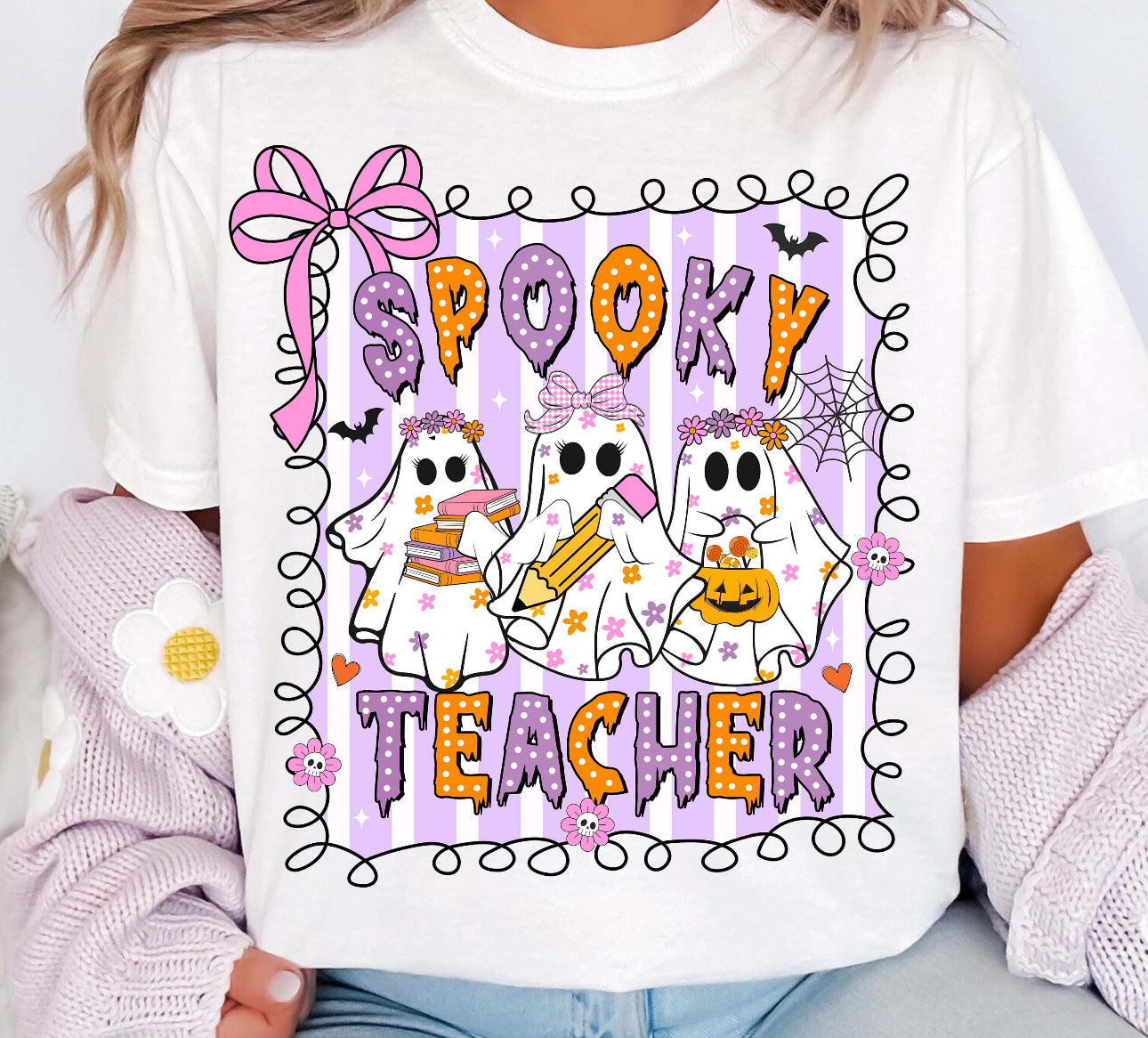 spooky teacher white tee