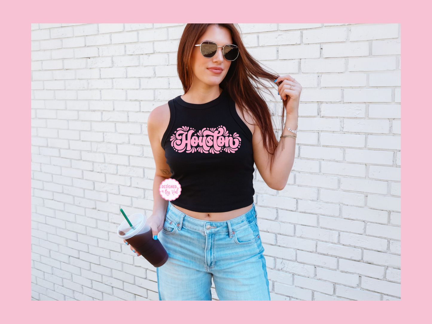 Houston pink letters Black Tank