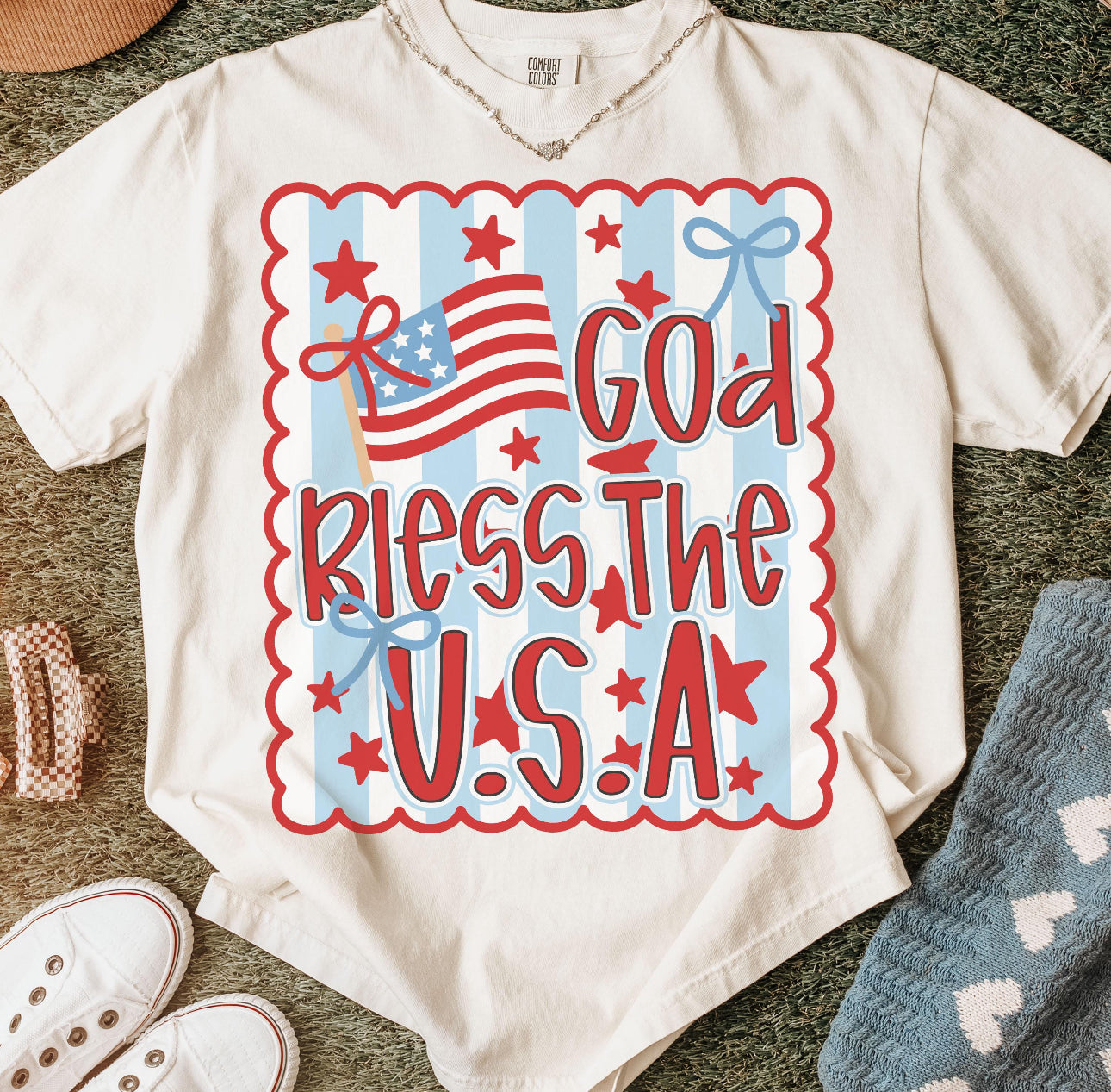 God bless the U.S.A beige tee