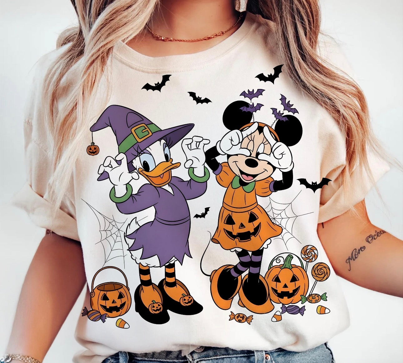 mouse and duck spooky beige tee