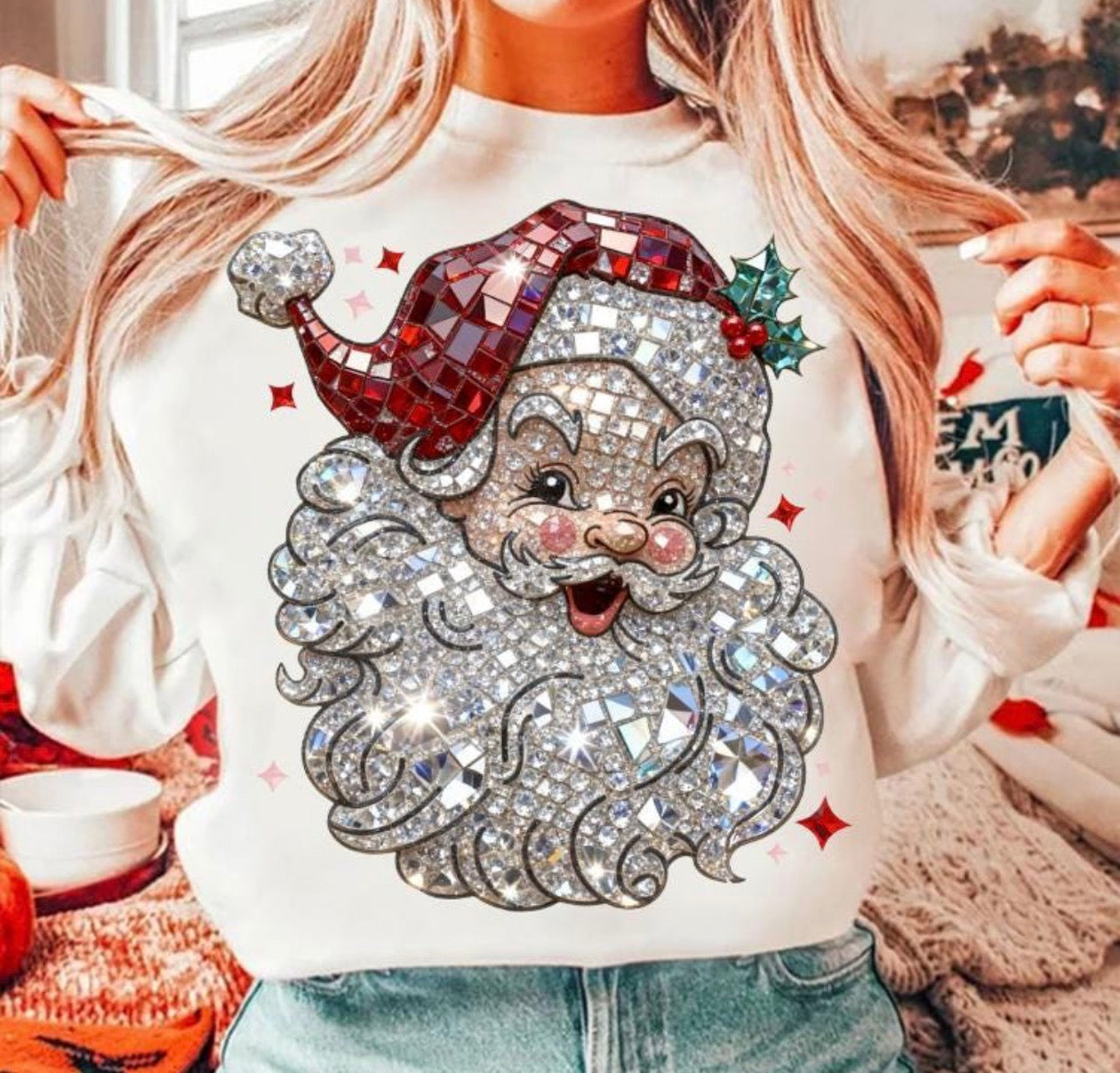 glitter santa beige sweatshirt