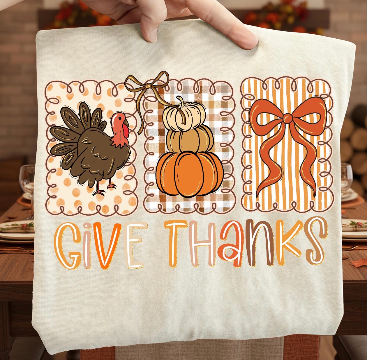 give thanks beige tee