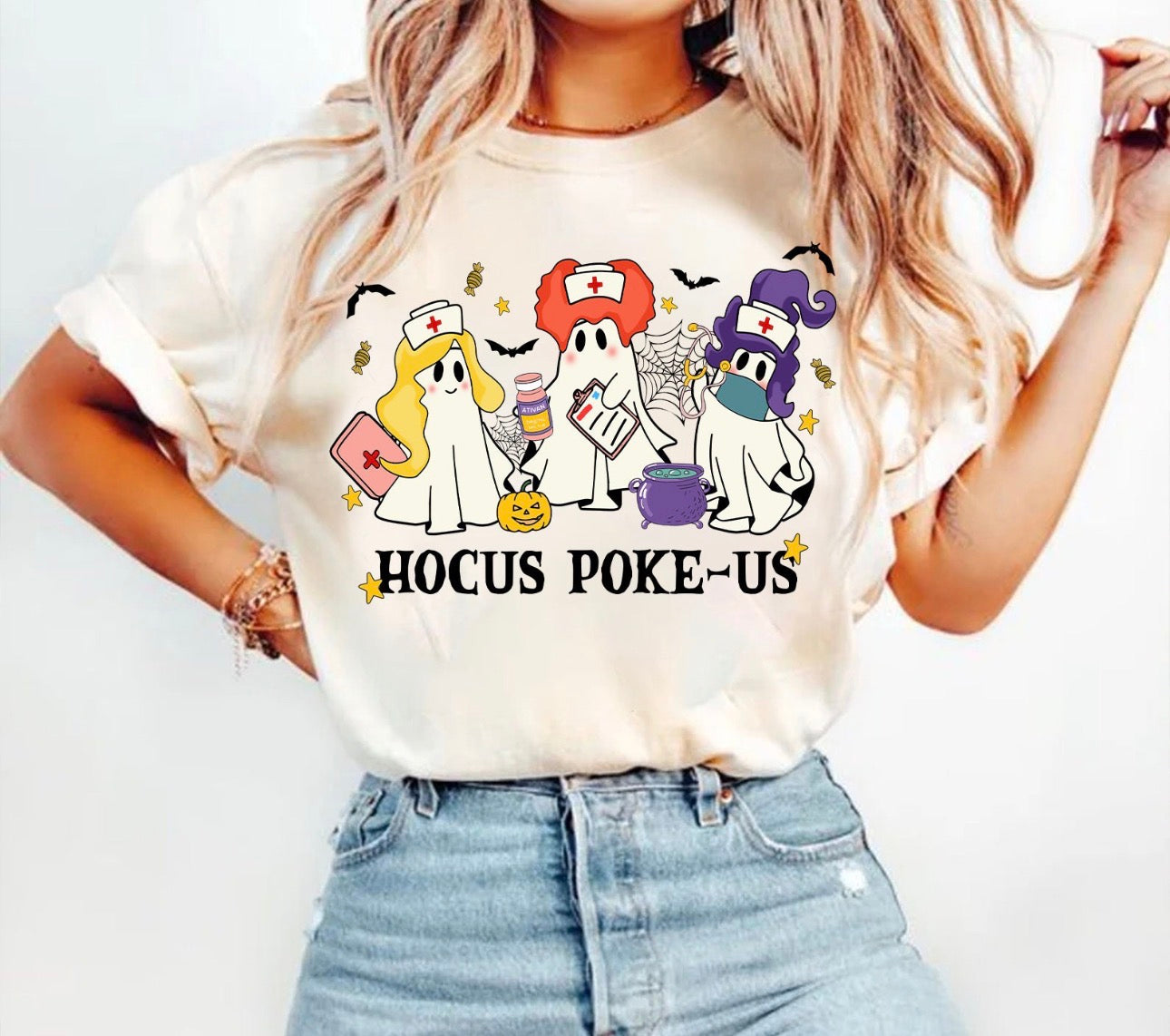 hocus poke is beige tee