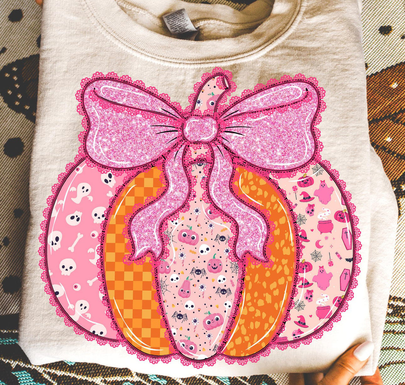 cute pink pumpkin beige tee