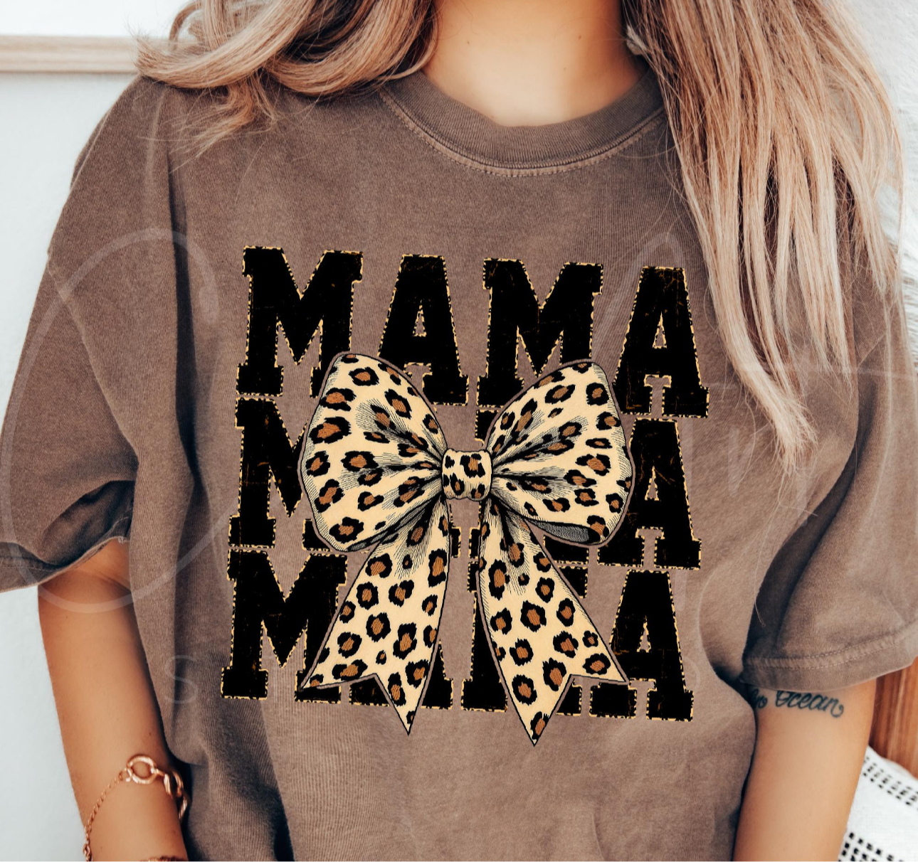 MAMA cheetah bow Brown tee