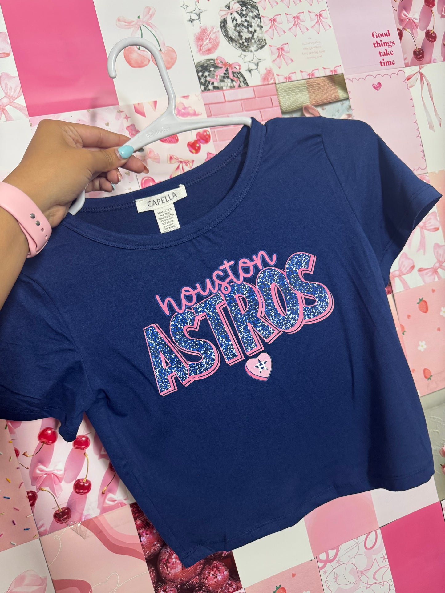 houston astros w heart navy crop top