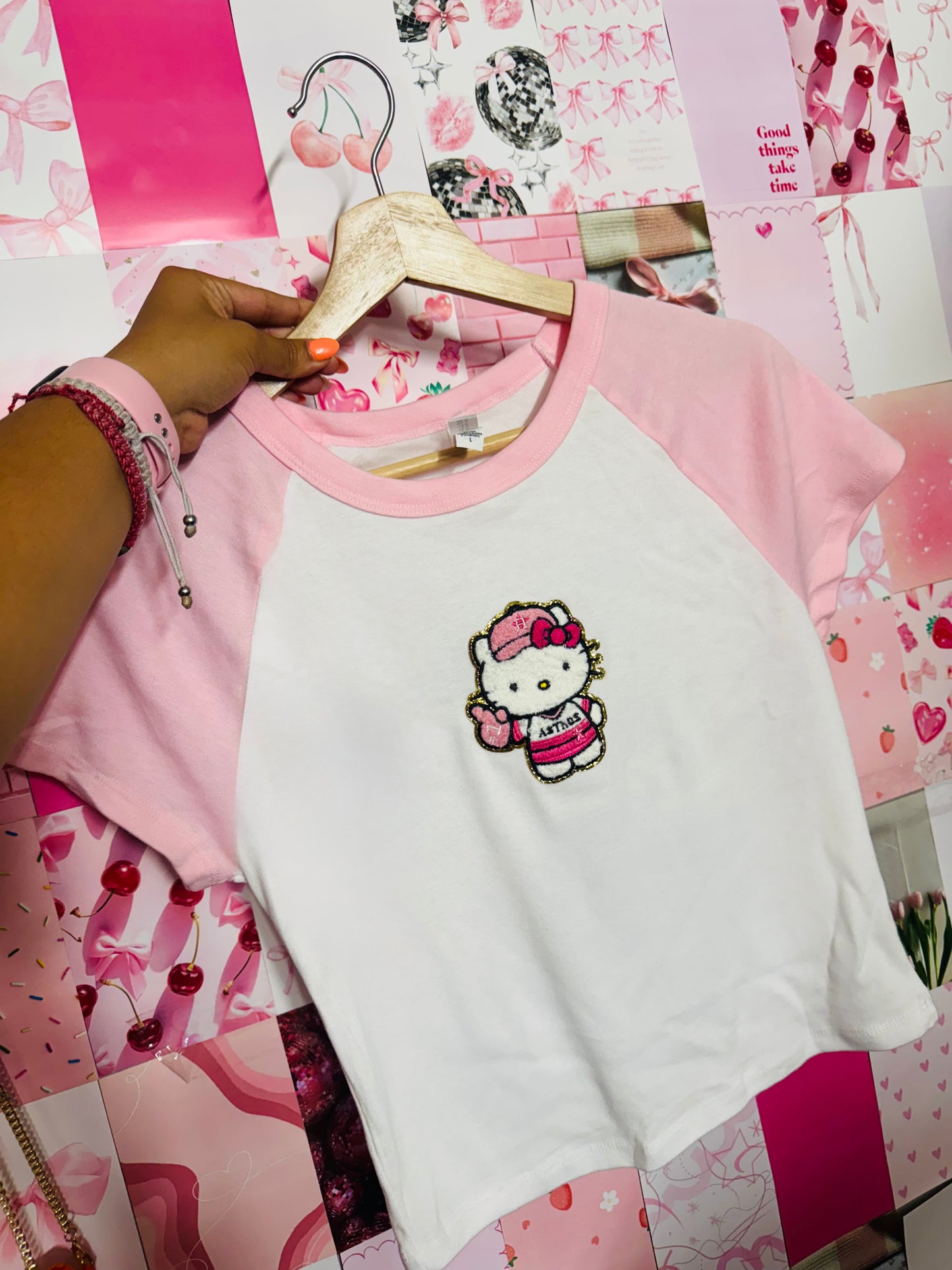 HK patch pink baby tee