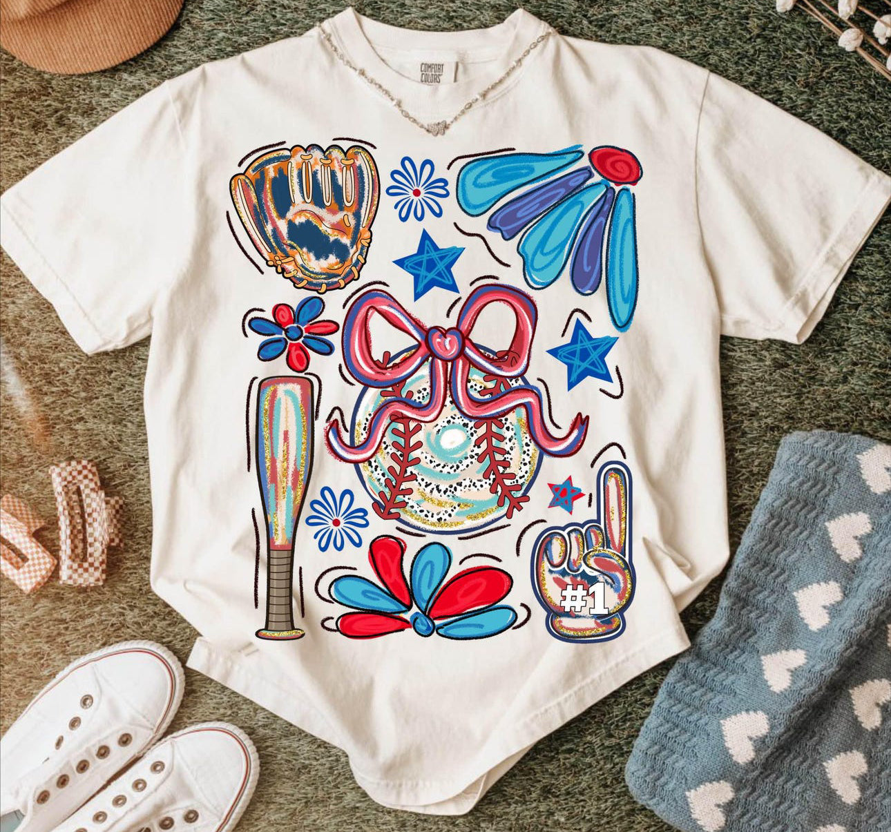 cute baseball white tee