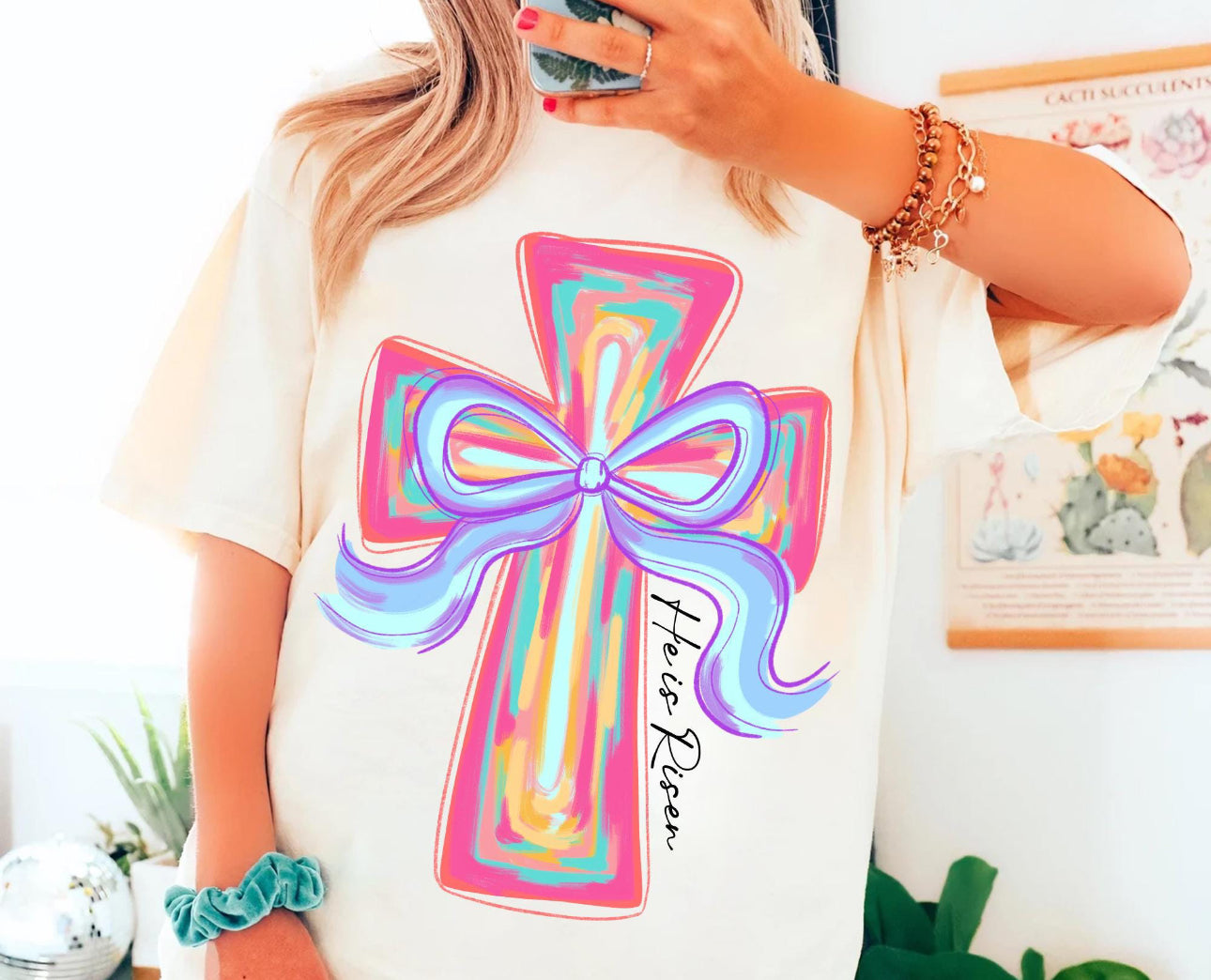 Cross with bow he is Risen