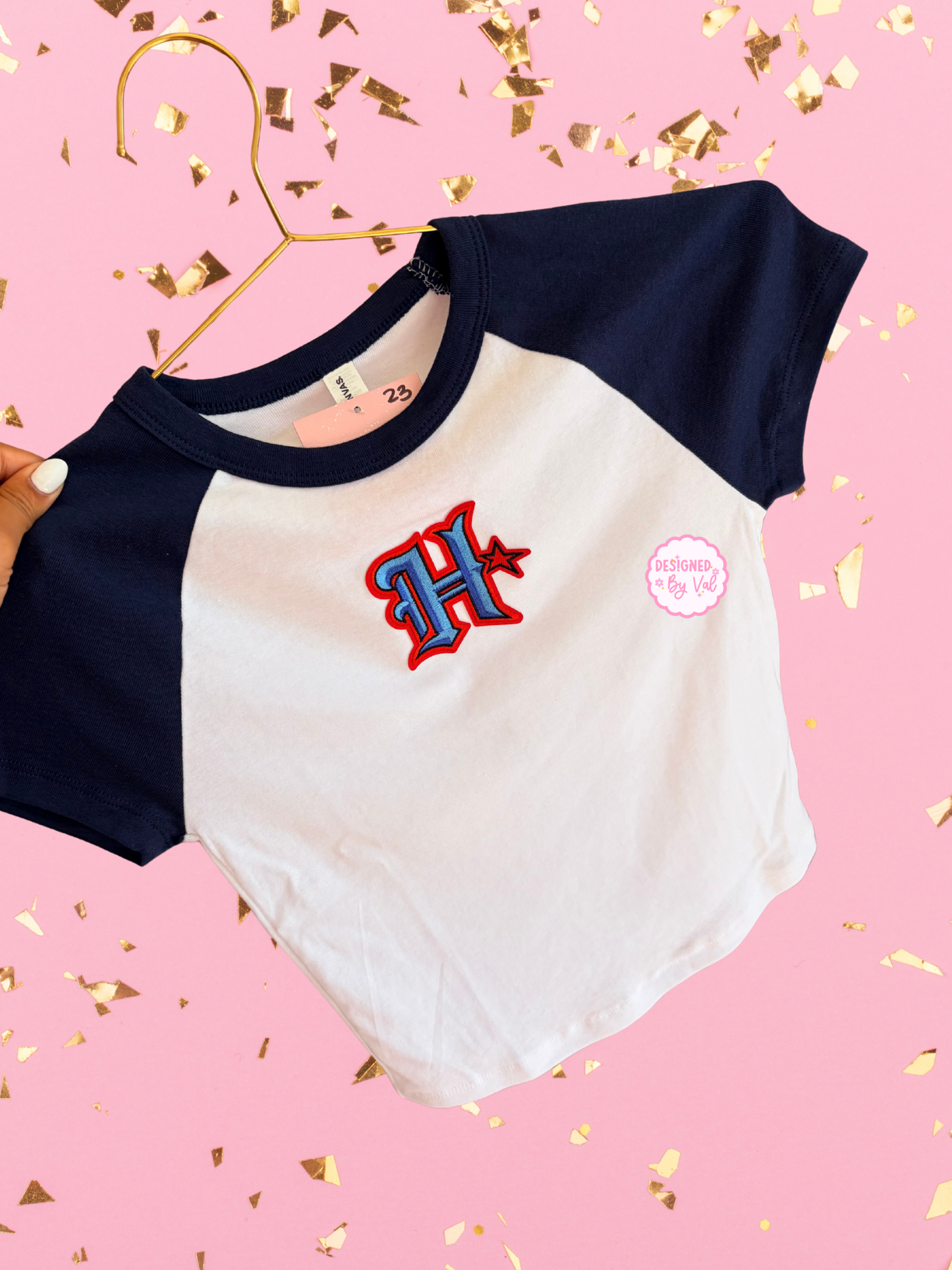 h patch blue/white baby tee