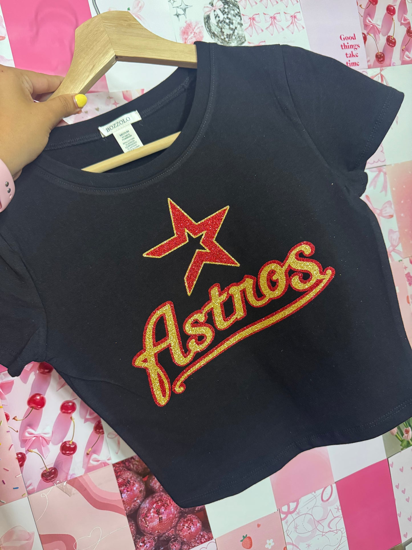 Astros glitter black baby tee