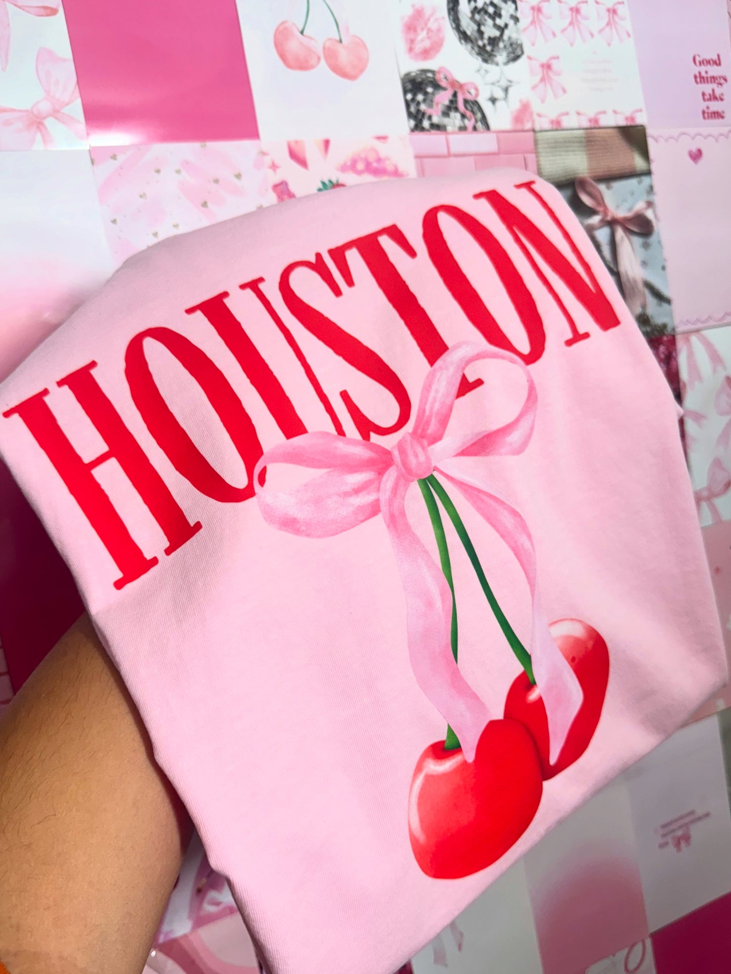 Houston pink tee with cherry