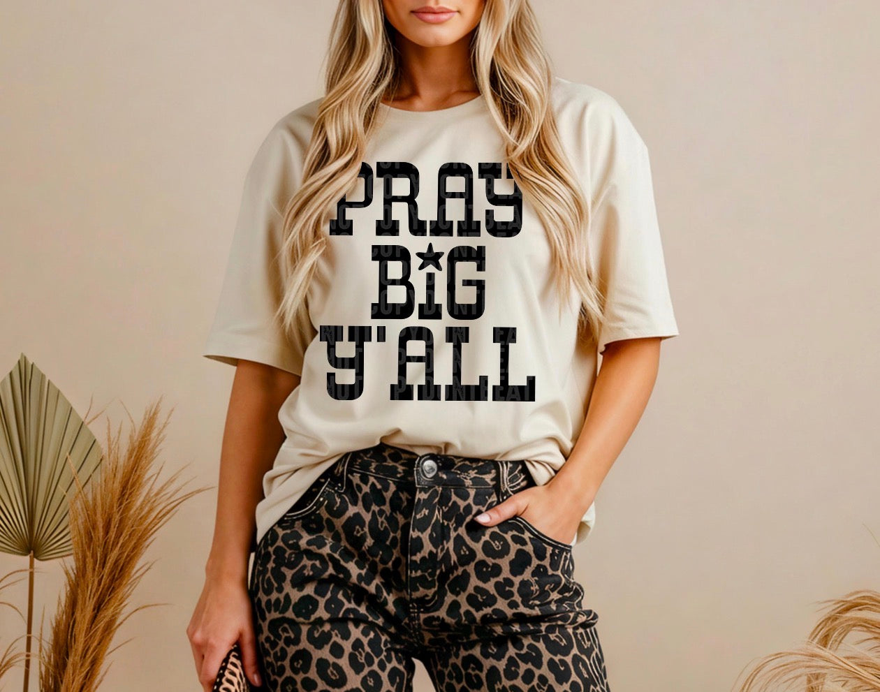 pray big yall beige tee