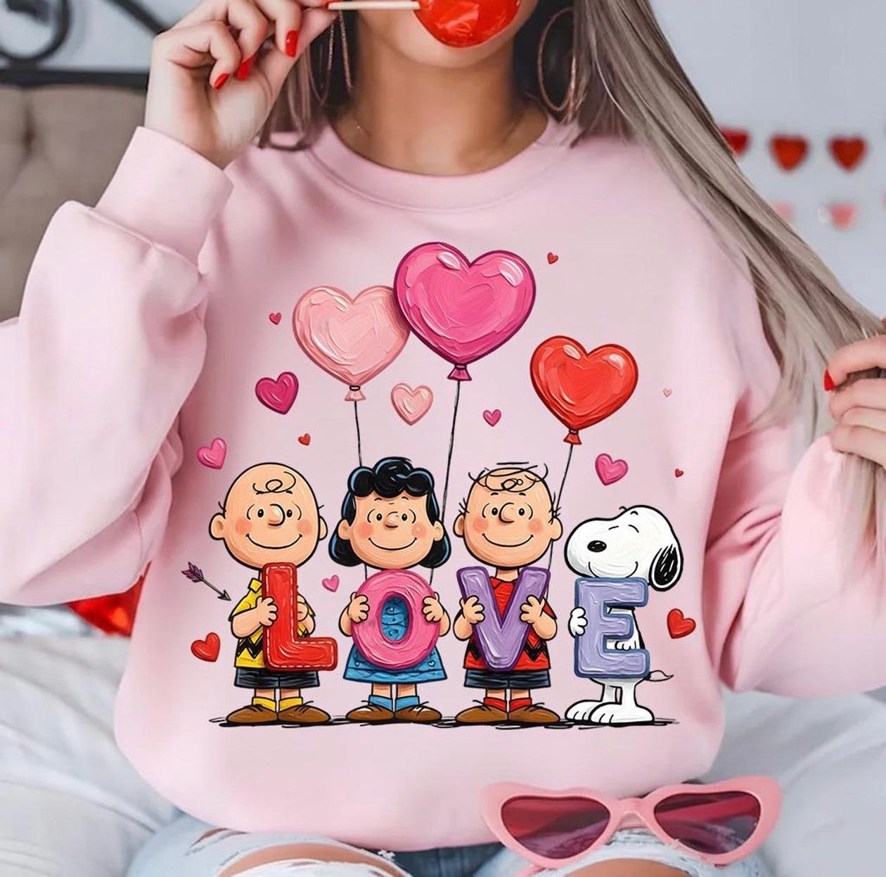 love peanuts  pink sweatshirt