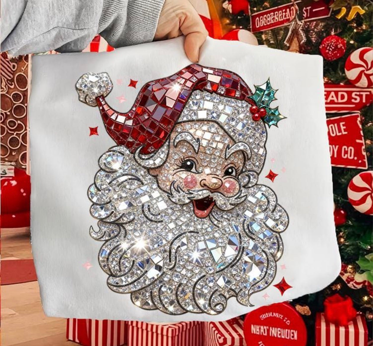 glitter Santa white tee