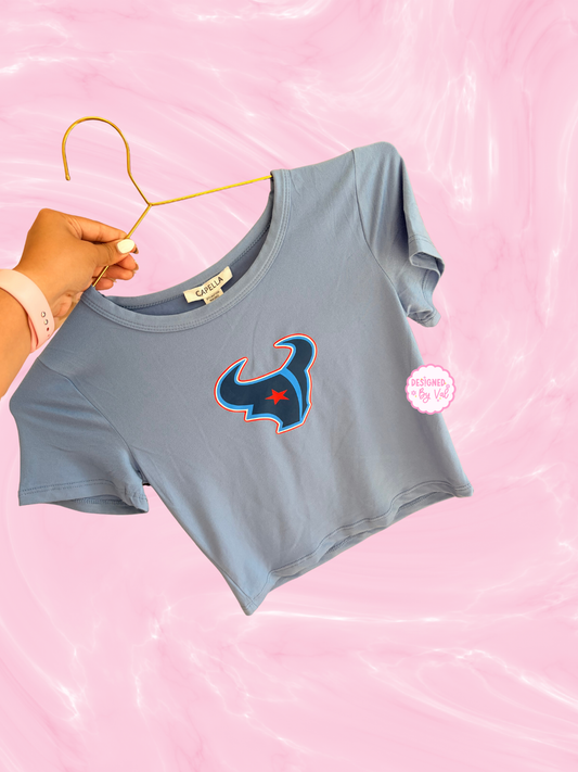 h blue baby tee
