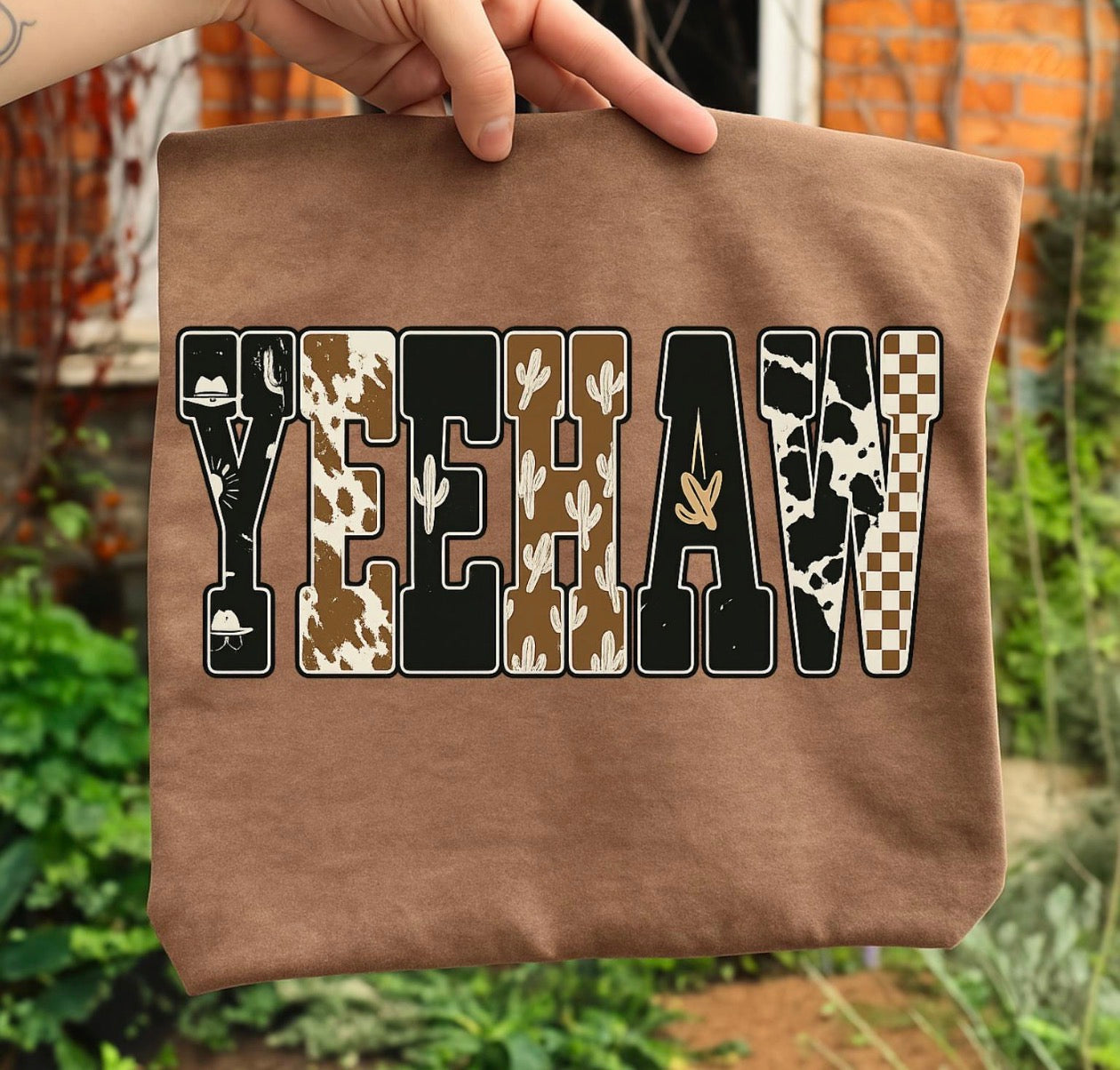 yeehaw brown tee