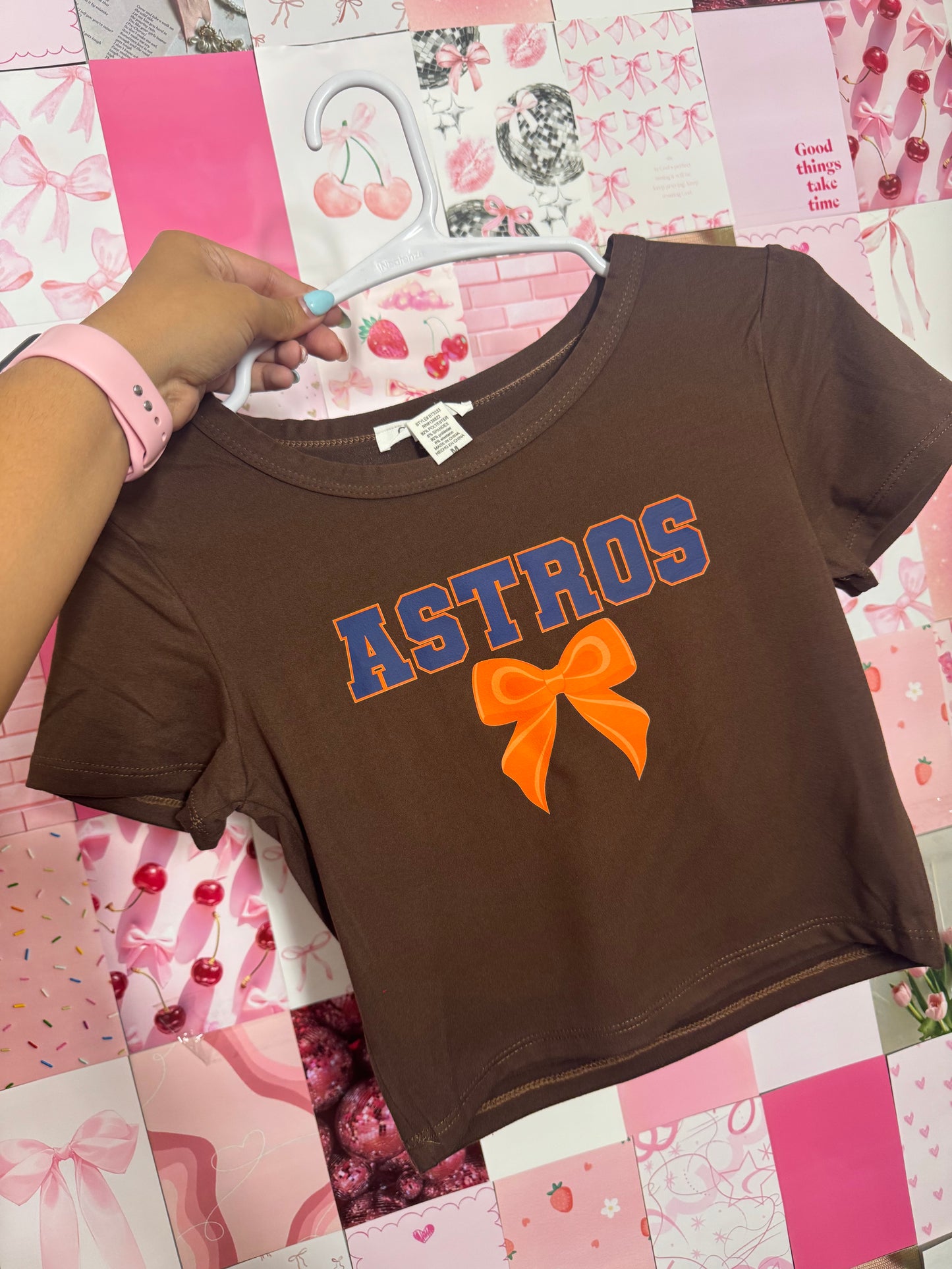 Astros bow brown crop top