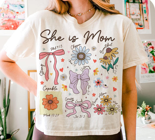 she is mom bible verses beige tee