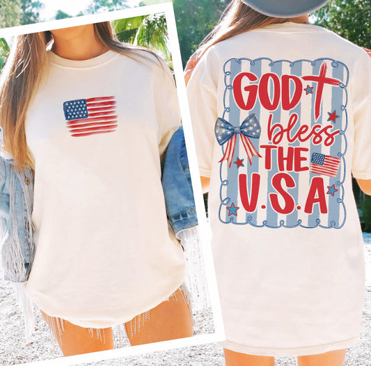 God bless the USA  beige tee