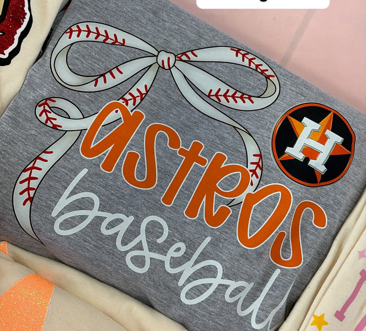 Astros baseball bow grey tee