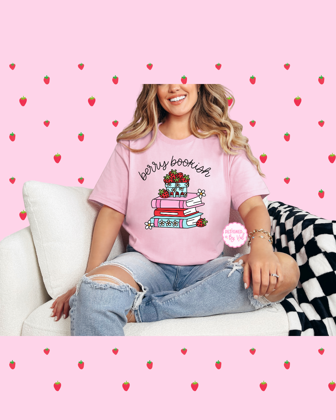 berry bookish pink tee