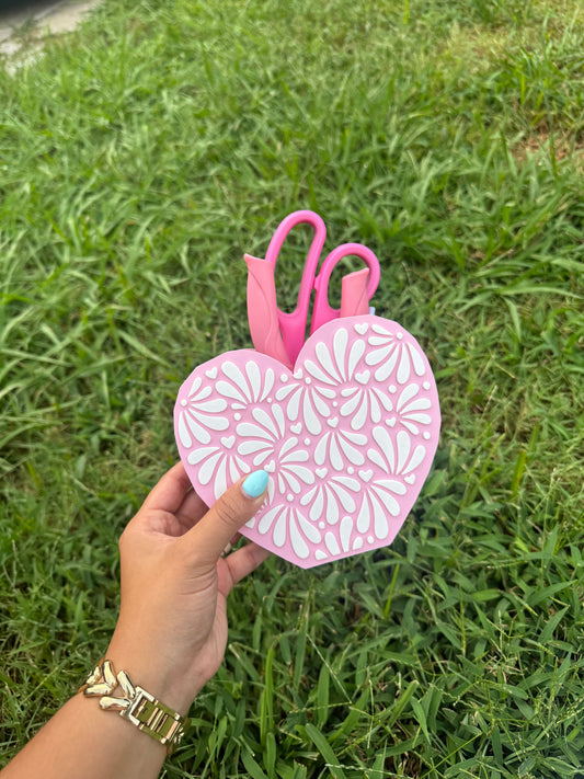 talavera pink/white pen holder