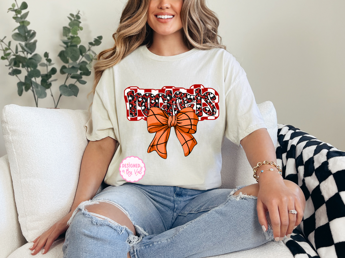 Rockets Basketball Bow Beige Tee