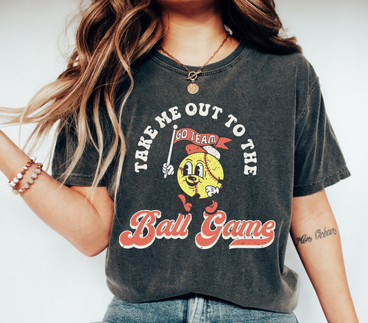 take me out to the ball game softball charcoal tee