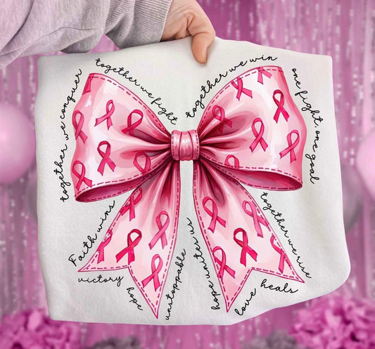 breast cancer bow white tee