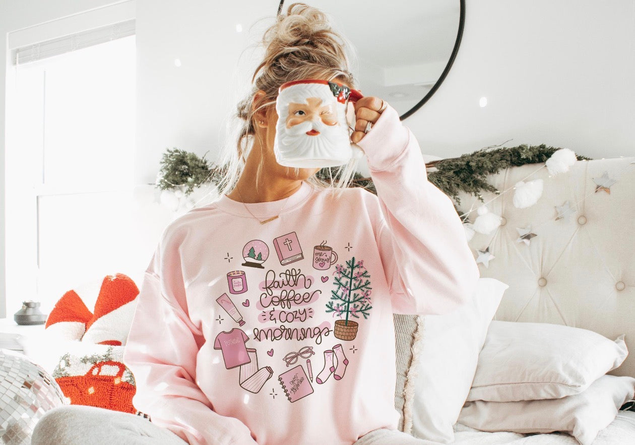faith , coffee and cozy mornings PINK TEE