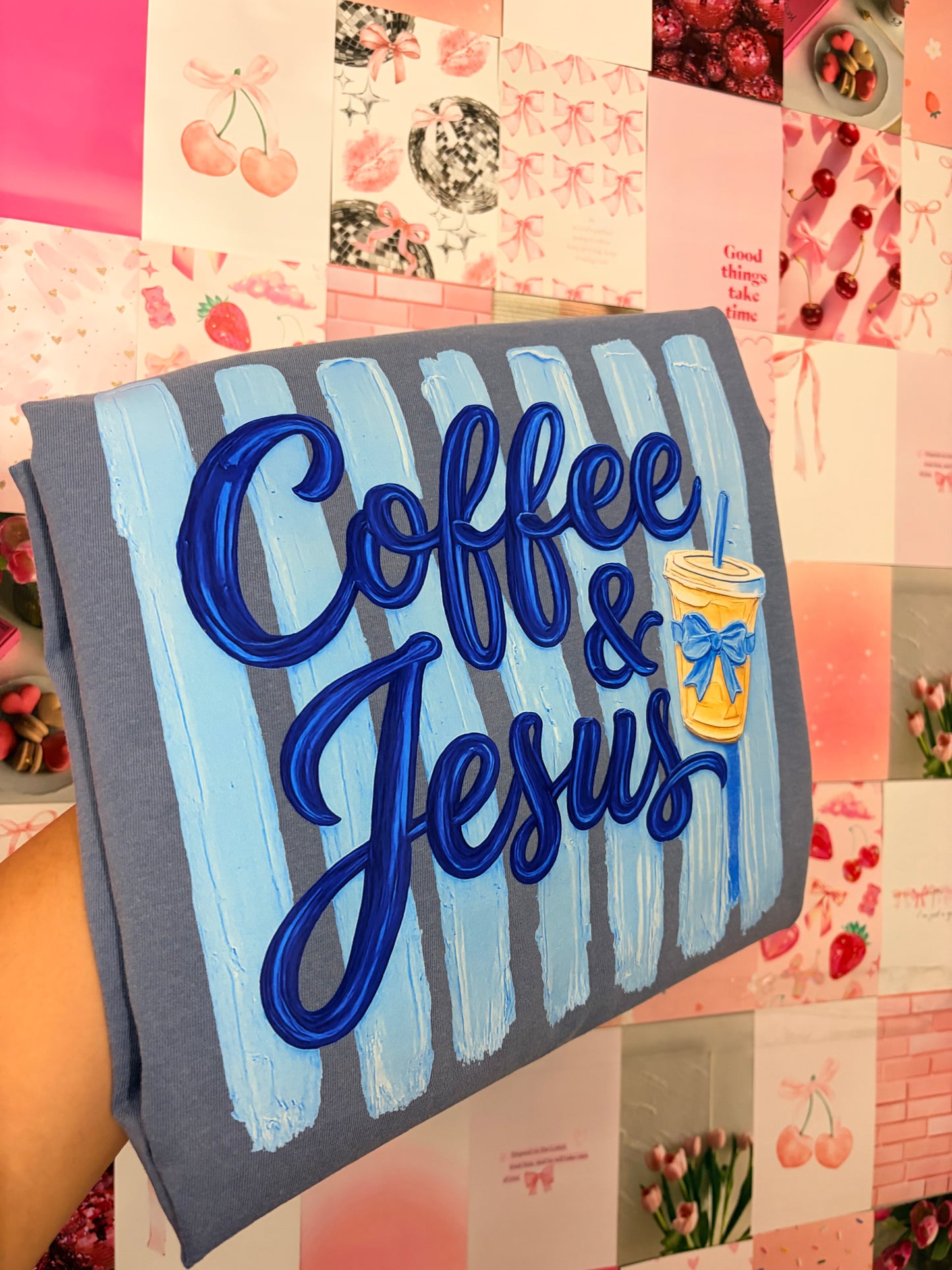 coffee and jesus blue tee