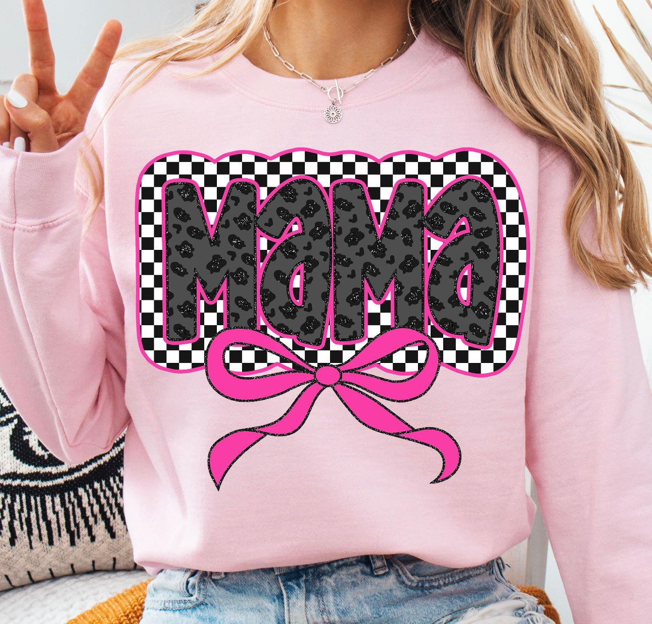 Mama checkered pink tee