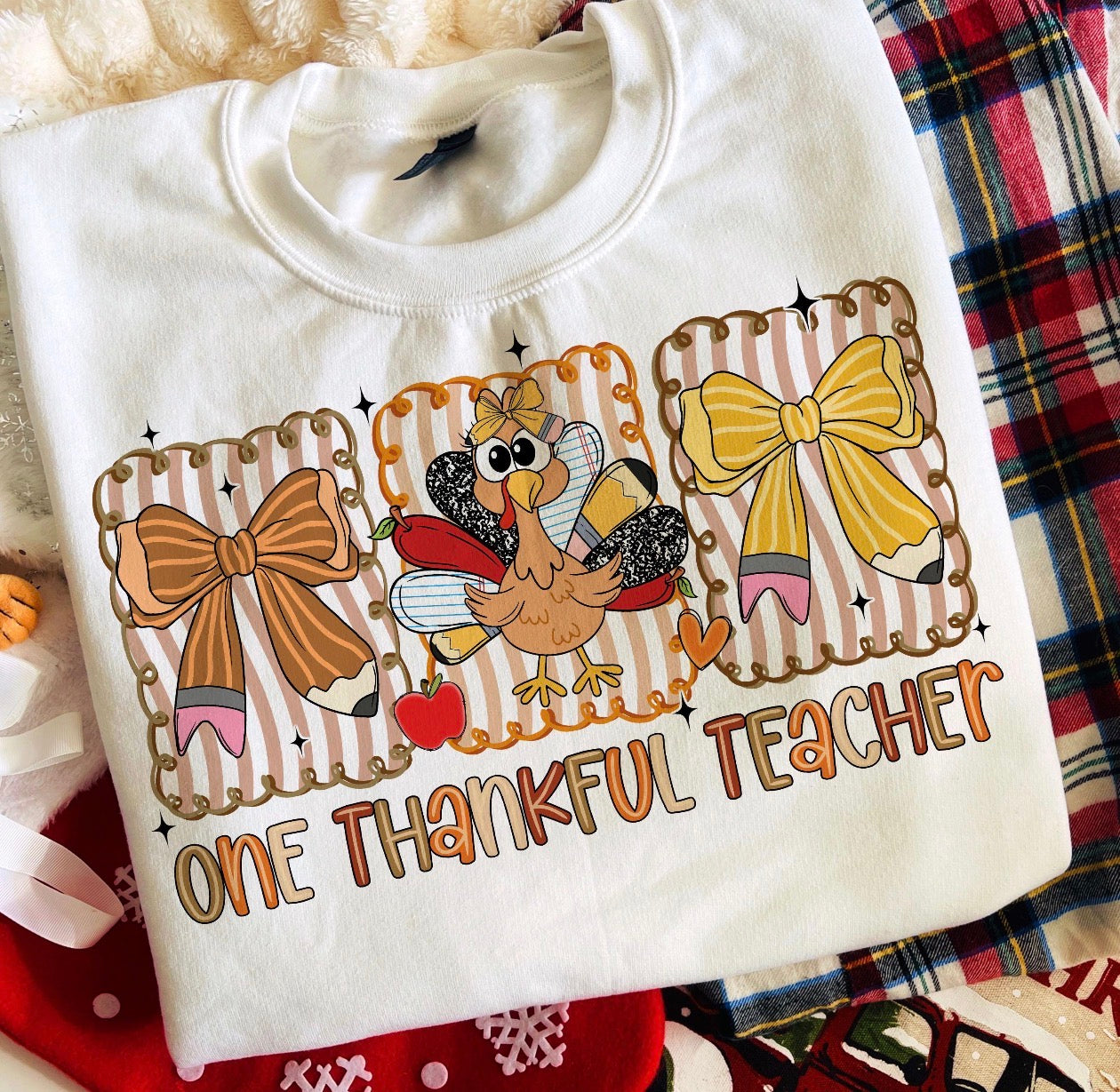one thankful teacher beige tee