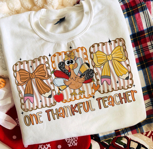 one thankful teacher beige tee