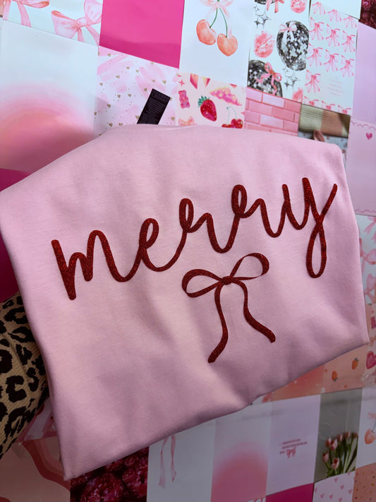 merry pink SHIRT red glitter puff vinyl