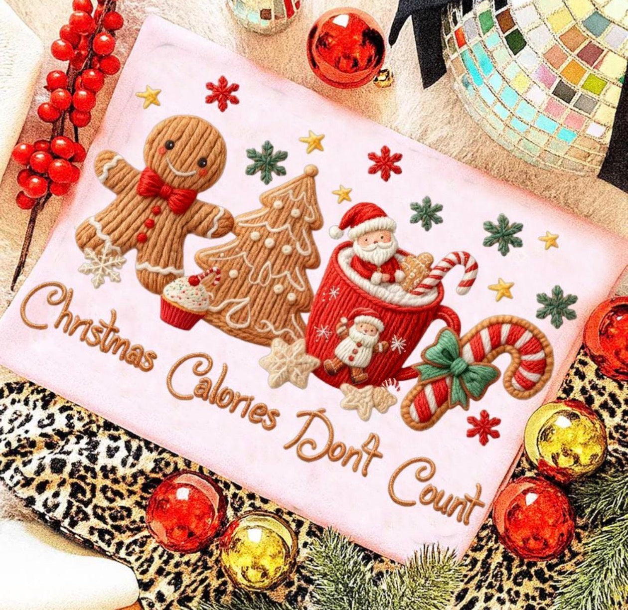 christmas calories don’t count pink tee