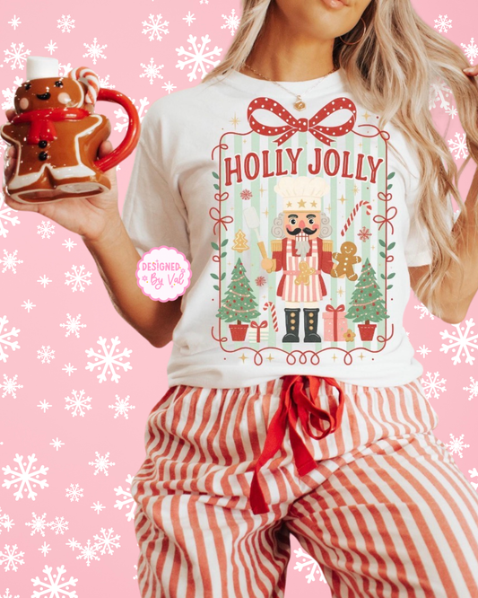 holly jolly nutcracker white tee