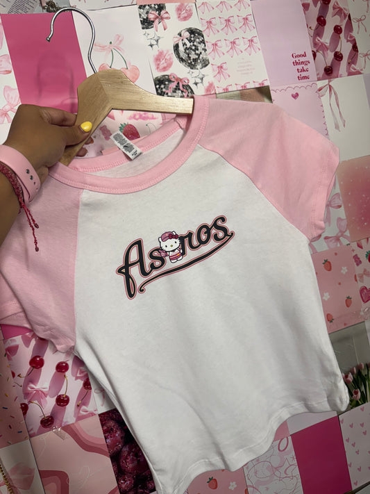 astros x HK pink/white baby tee