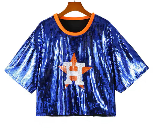 Sequined BLUE with H Shirt ONE SIZE