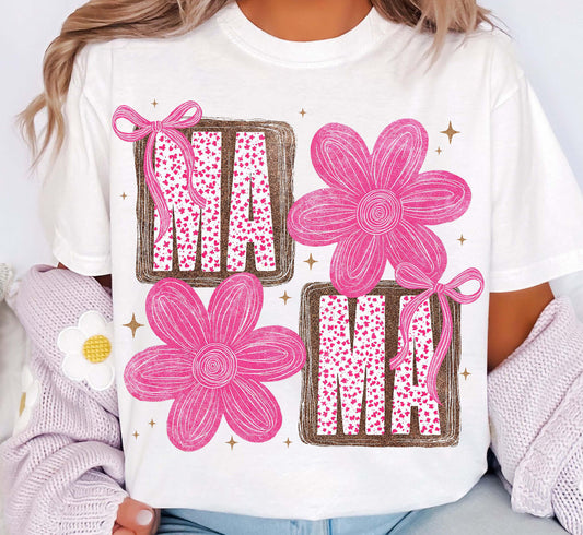 MAMA white tee with pink flowers