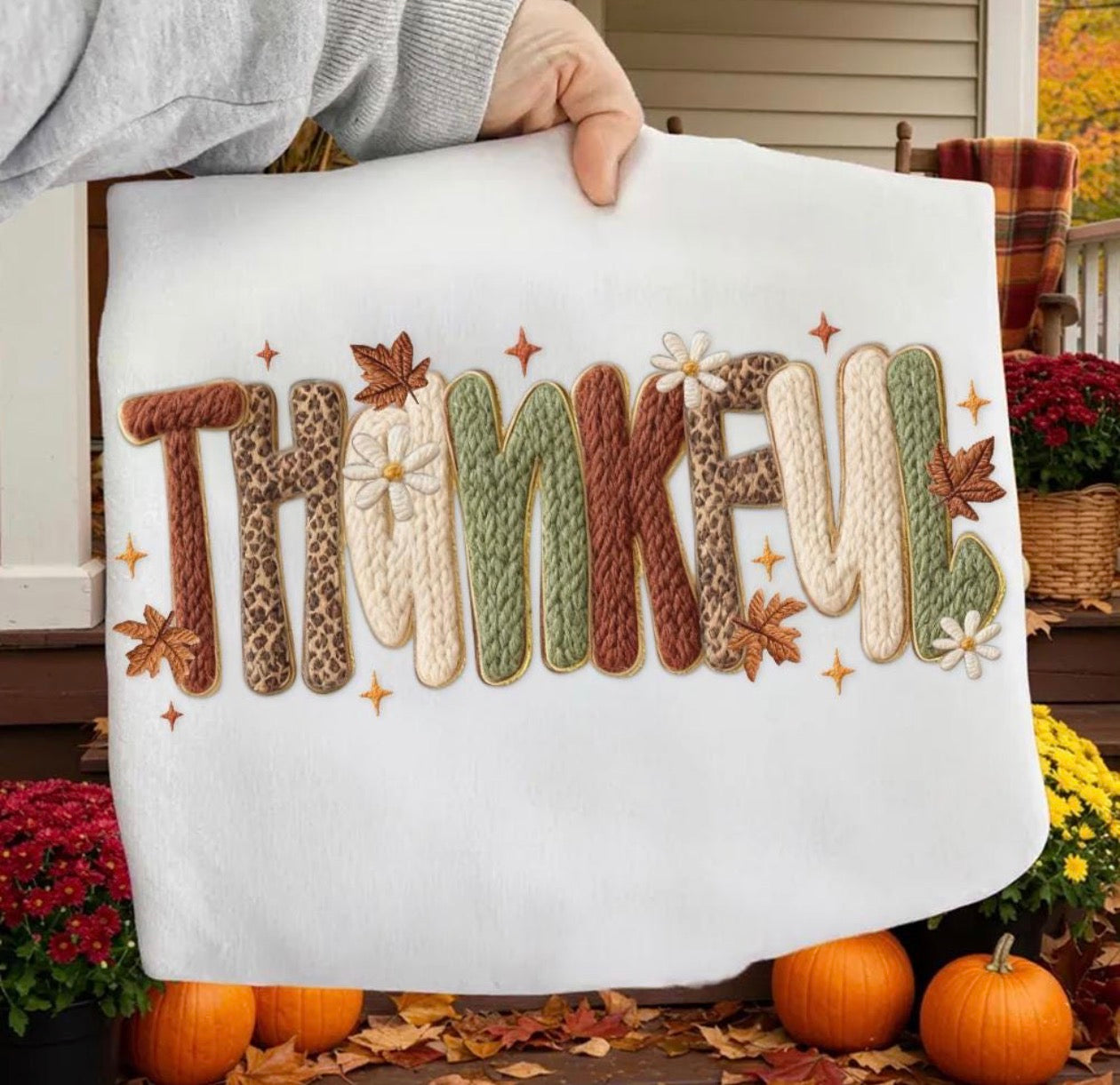 thankful yarn white tee