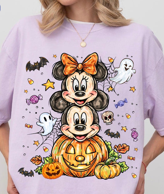 mouse and pumpkin liliac tee