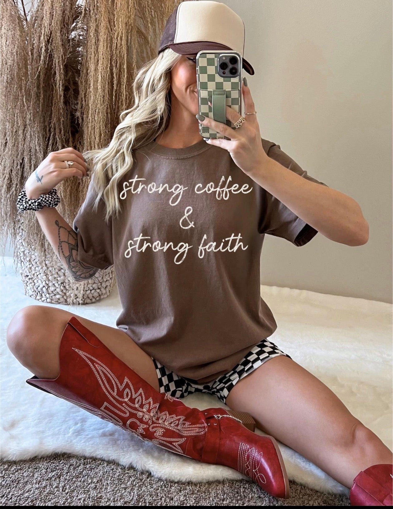 strong coffee and strong faith brown tee