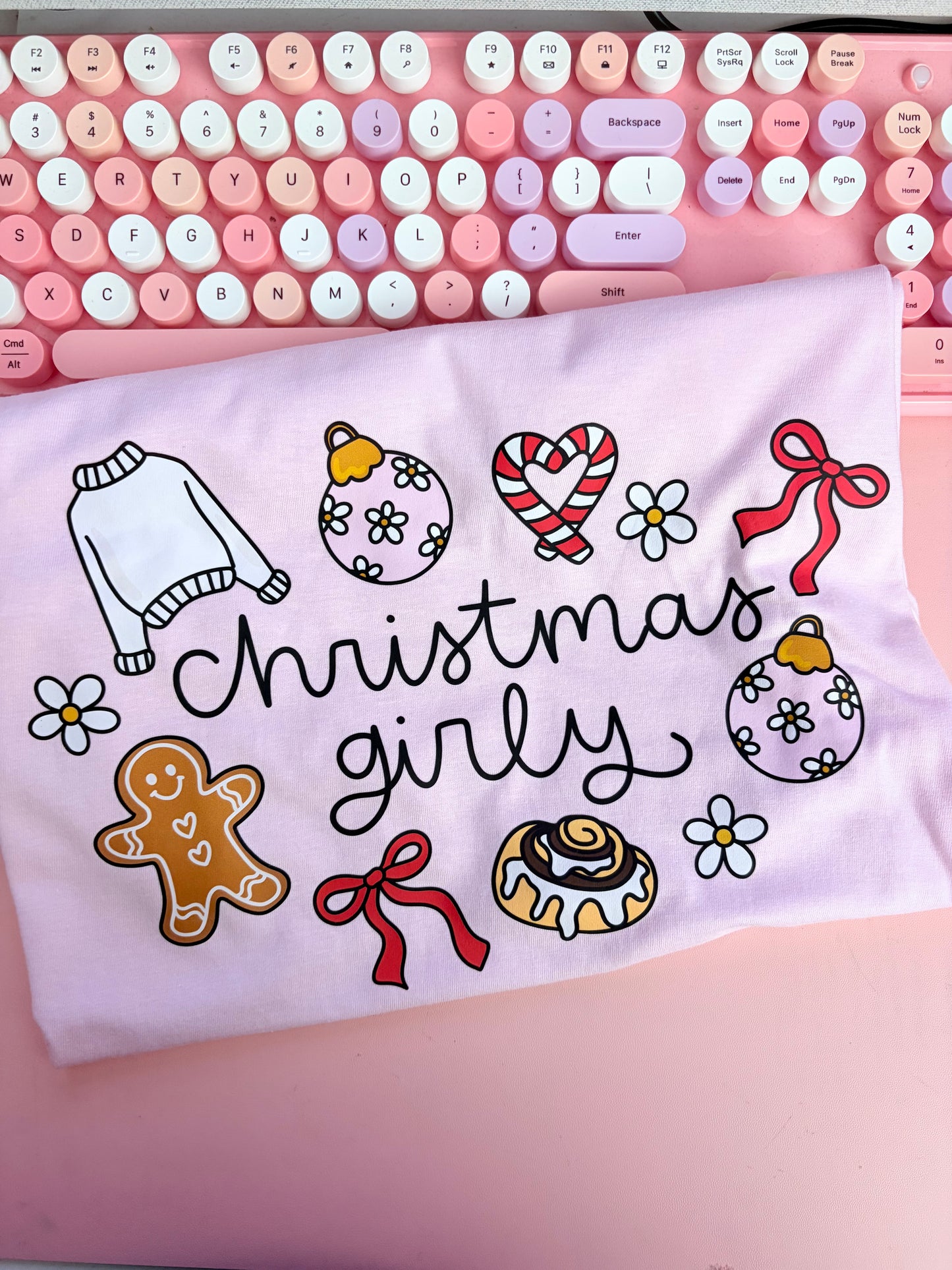 christmas girly pink tee