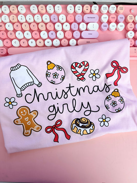 christmas girly pink tee