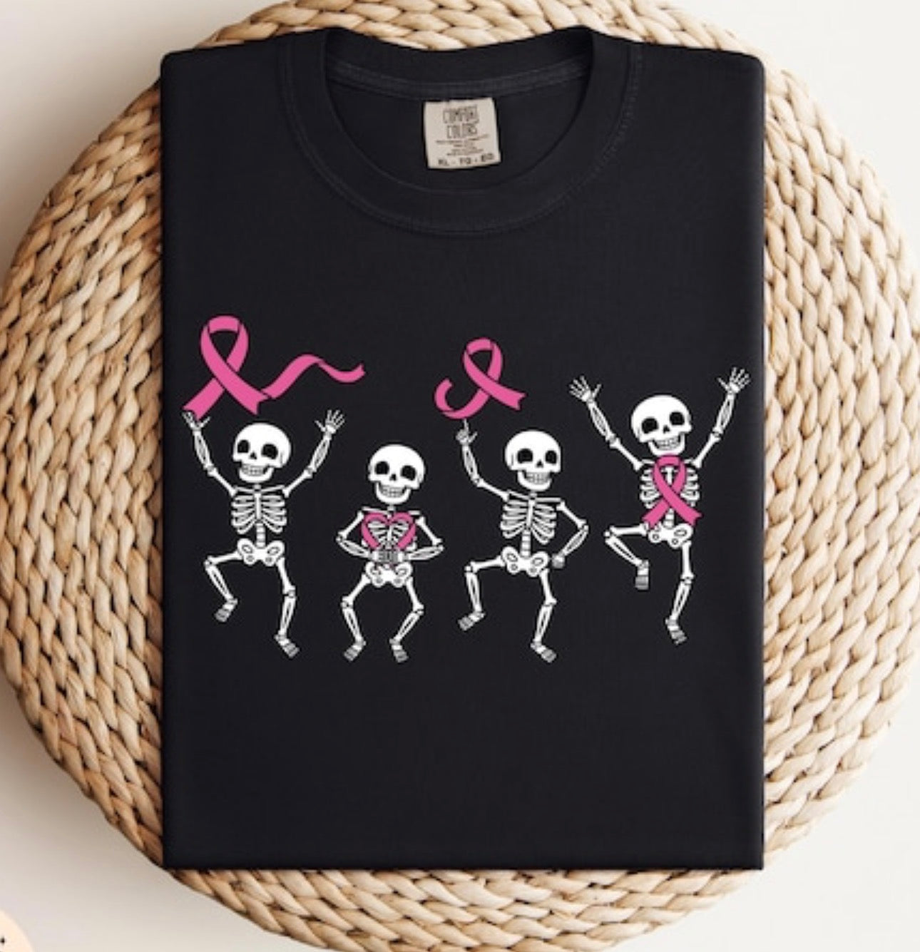 skeleton breast cancer ribbon black tee