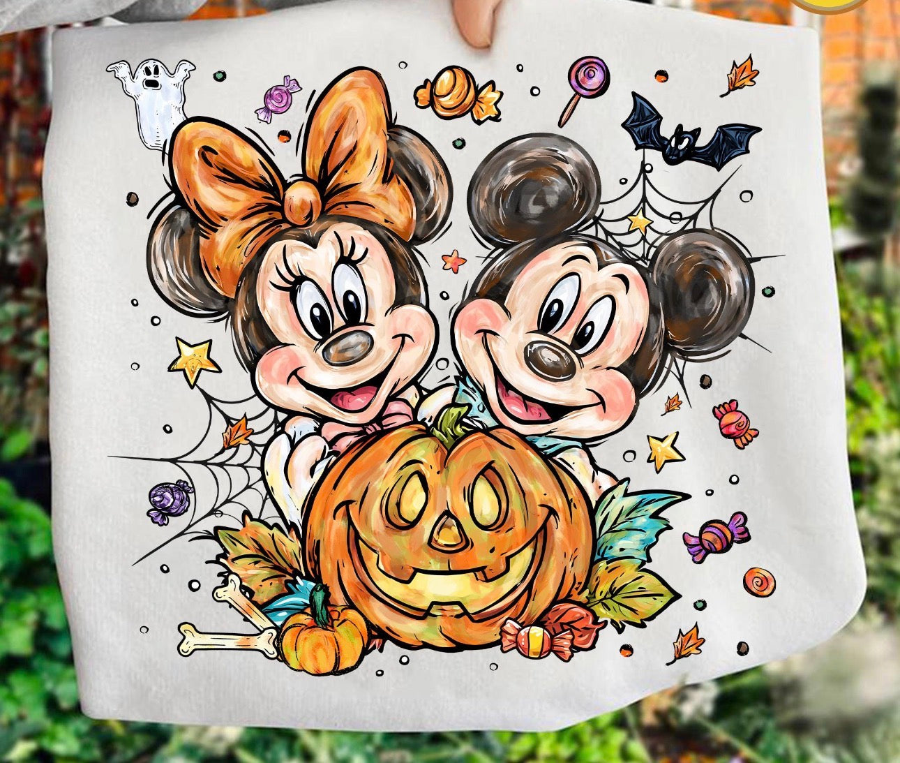 mouse and pumpkin beige tee