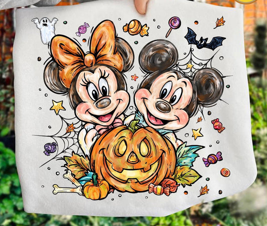 mouse and pumpkin beige tee