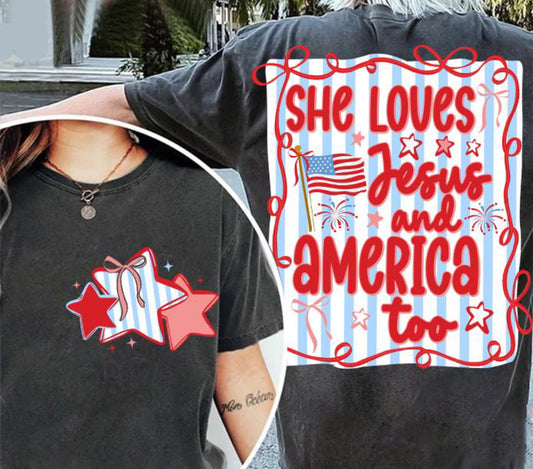 She loves Jesus and America tee charcoal tee